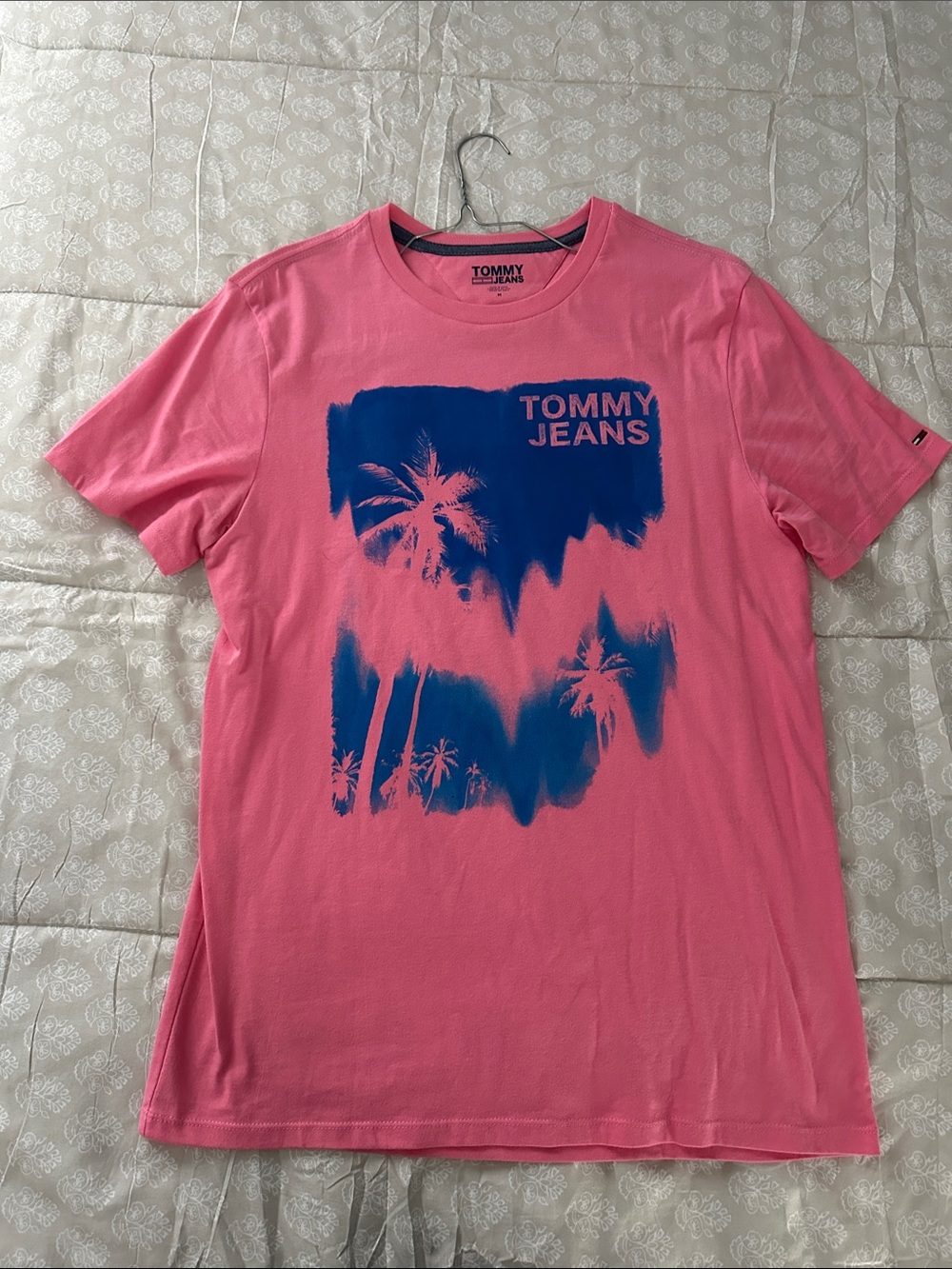 Tommy Hilfiger Pink Tee with Blue Palm Graphic